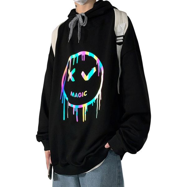 men's hoodies & sweatshirts hoodie, smiling face pattern and reflection, men's casual, loose, harajuku hip-hop style, in autumn 2, Black
men's hoodies & sweatshirts hoodie, smiling face pattern and reflection, men's casual, loose, harajuku hip-hop style, in autumn 2, Black