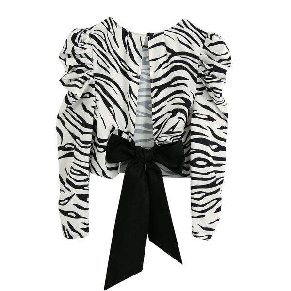 women zebra-stripe print puff sleeve short shirt vintage femme back fork bow blouse casual lady loose smock blusas s8012, White
women zebra-stripe print puff sleeve short shirt vintage femme back fork bow blouse casual lady loose smock blusas s8012, White