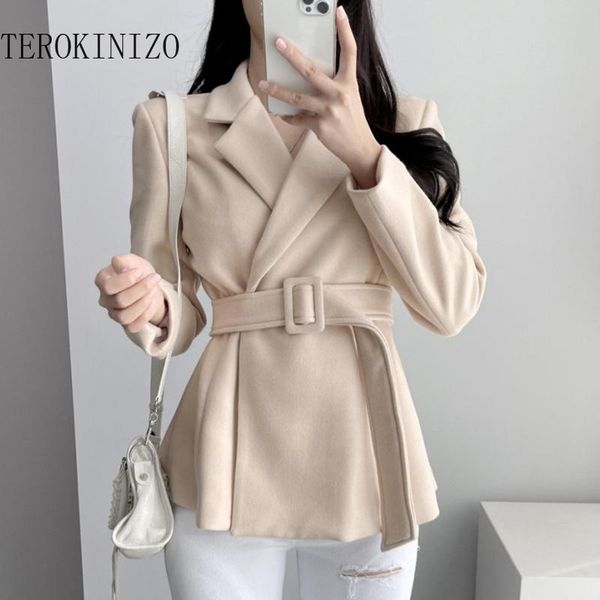 women's jackets terokinizo arrival korean chic women slim waist long sleeve black single button elegant outerwear autumn 2021, Black;brown
women's jackets terokinizo arrival korean chic women slim waist long sleeve black single button elegant outerwear autumn 2021, Black;brown