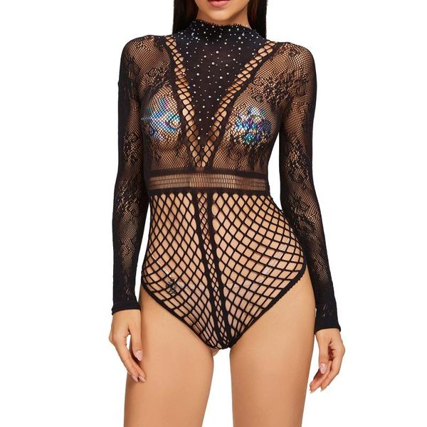 black hollow out fishnet rhinestone decor bodysuit nightwear see-through mesh long sleeve leotard underwear for women one-piece suits
black hollow out fishnet rhinestone decor bodysuit nightwear see-through mesh long sleeve leotard underwear for women one-piece suits