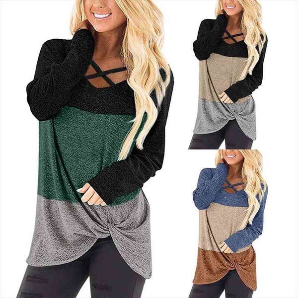 women casual long sleeve cross sweaters v neck color blocks side hem knot blouse t-shirt perfect gifts for friends wear, White;black
women casual long sleeve cross sweaters v neck color blocks side hem knot blouse t-shirt perfect gifts for friends wear, White;black