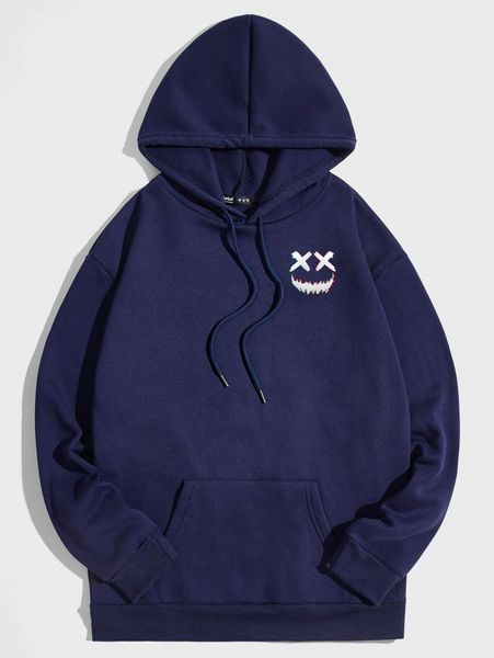 romwe guys graphic kangaroo pocket drawstring hoodie j2l2#, Black
