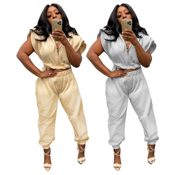 women's two piece pants short sleeve set women solid mid waist split cuffs zipper trousers ankle length fashion casual wholesale drop, White
women's two piece pants short sleeve set women solid mid waist split cuffs zipper trousers ankle length fashion casual wholesale drop, White