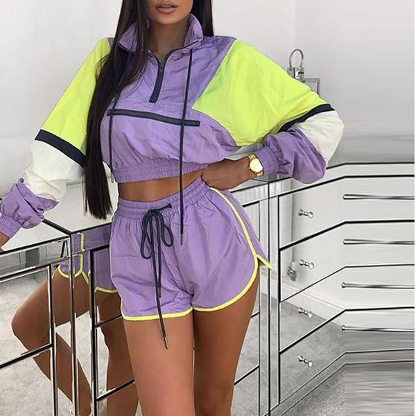 women's tracksuits wsevypo autumn color block sports wear active two-pieces sets zip up cropped sweatshirts and lace-up shorts, Gray
women's tracksuits wsevypo autumn color block sports wear active two-pieces sets zip up cropped sweatshirts and lace-up shorts, Gray