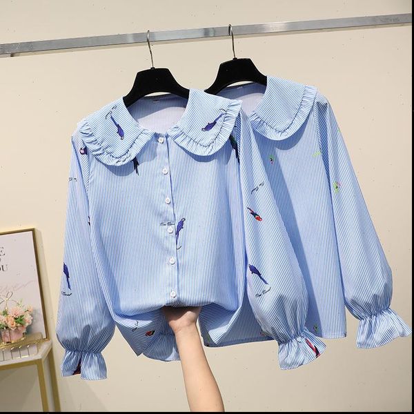 spring clothing sweet print womens blouses long sleeve cotton k150, White 
spring clothing sweet print womens blouses long sleeve cotton k150, White