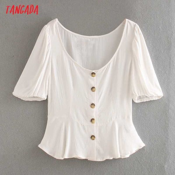 tangada women retro white crop shirt ruffles o neck short sleeve summer chic female slim shirt 4n62 210609
tangada women retro white crop shirt ruffles o neck short sleeve summer chic female slim shirt 4n62 210609