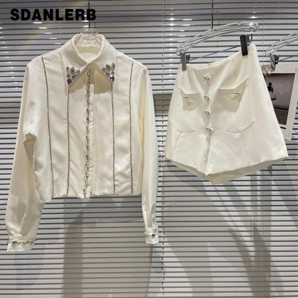 women's tracksuits 2021 autumn rhinestone flower collar shirt vertical bar diamond long sleeve loose coat + shorts two piece white suit, Gray
women's tracksuits 2021 autumn rhinestone flower collar shirt vertical bar diamond long sleeve loose coat + shorts two piece white suit, Gray
