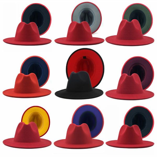 wide brim hats fashion 2021 outer red inner yellow patchwork wool felt fedora hat simple cotton polyester panama, Blue;gray
wide brim hats fashion 2021 outer red inner yellow patchwork wool felt fedora hat simple cotton polyester panama, Blue;gray