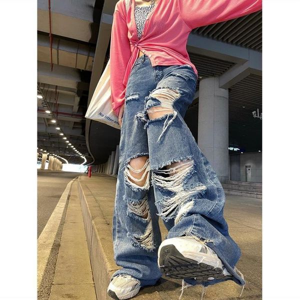 women's jeans ripped high waist loose hole straight pants wide leg female y2k street spring and autumn, Blue
women's jeans ripped high waist loose hole straight pants wide leg female y2k street spring and autumn, Blue