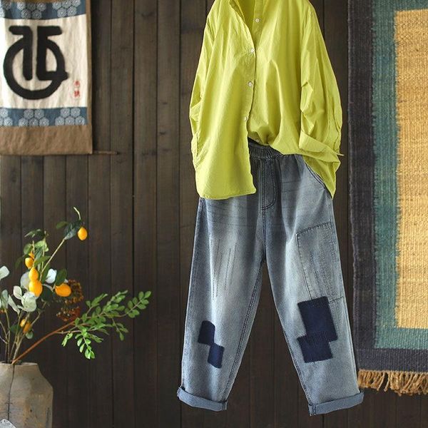 spring summer arts style women elastic waist loose jeans vintage embroidery patchwork cotton denim harem pants v301 women's, Blue
spring summer arts style women elastic waist loose jeans vintage embroidery patchwork cotton denim harem pants v301 women's, Blue