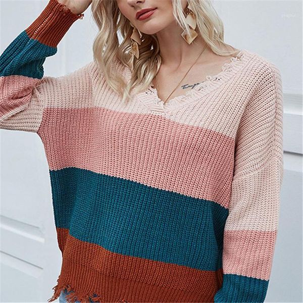 women v-neck color block fashion long sleeve striped loose knitwear sweater autumn winter clothes women's sweaters, White;black
women v-neck color block fashion long sleeve striped loose knitwear sweater autumn winter clothes women's sweaters, White;black
