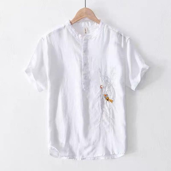 men's casual shirts spring/summer linen short sleeve shirt simple button embroidered, White;black
men's casual shirts spring/summer linen short sleeve shirt simple button embroidered, White;black