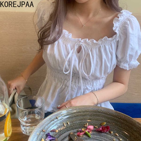 korejpaa women shirt summer korean chic ladies gentle square collar wooden ear stitching lace pleated puff sleeve blouses 210526, White
korejpaa women shirt summer korean chic ladies gentle square collar wooden ear stitching lace pleated puff sleeve blouses 210526, White