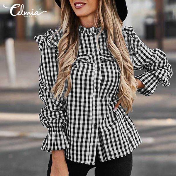 women's blouses & shirts blouses celmia women spring autumn fashion plaid casual long flare sleeve elegant stand collar buttons blu gm, White
women's blouses & shirts blouses celmia women spring autumn fashion plaid casual long flare sleeve elegant stand collar buttons blu gm, White