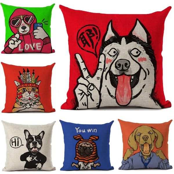 cushion/decorative pillow funny cushion cover animals printed linen throw pillows living room sofa decor home decoration pillowcase 45x45cm