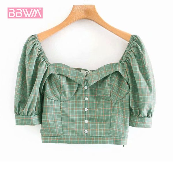 hong kong style retro square collar was thin short plaid female shirt summer party beach vacation chic women's 210507, White
hong kong style retro square collar was thin short plaid female shirt summer party beach vacation chic women's 210507, White