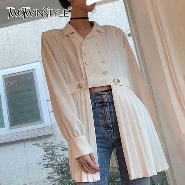 white casual shirt for women lapel collar long sleeve double breasted solid blouses female summer clothing 210524
white casual shirt for women lapel collar long sleeve double breasted solid blouses female summer clothing 210524