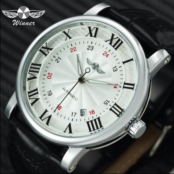 official automatic watch men mechanical white dial leather strap dual date display minimalist wristwatches, Slivery;brown
official automatic watch men mechanical white dial leather strap dual date display minimalist wristwatches, Slivery;brown