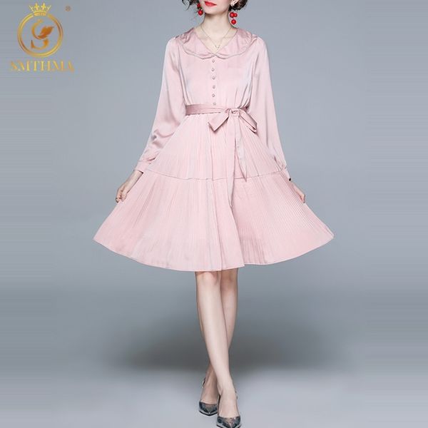 spring women's slim knee-length design pleated pink dresses female long sleeve tie up elegant vestidos 210520, Black;gray
spring women's slim knee-length design pleated pink dresses female long sleeve tie up elegant vestidos 210520, Black;gray