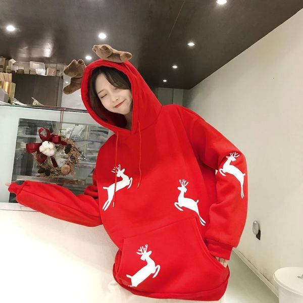 women's t-shirt christmas red cute antlers hoodie autumn and winter style brushed thick hooded korean-style loose co 4y6e, White
women's t-shirt christmas red cute antlers hoodie autumn and winter style brushed thick hooded korean-style loose co 4y6e, White