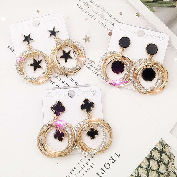 korean style five pointed star with diamond and 925 silver needle clover net red earrings, Black
korean style five pointed star with diamond and 925 silver needle clover net red earrings, Black
