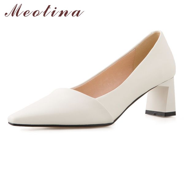 meotina pumps women natural genuine leather high heel shoes pointed toe shallow shoes female slip on block heels footwear white 210520, Black
meotina pumps women natural genuine leather high heel shoes pointed toe shallow shoes female slip on block heels footwear white 210520, Black
