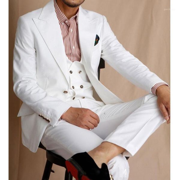 men's suits & blazers white groom tuxedo for wedding 3 piece slim fit men with peaked lapel casual male fashion clothes set jacket vest, White;black
men's suits & blazers white groom tuxedo for wedding 3 piece slim fit men with peaked lapel casual male fashion clothes set jacket vest, White;black