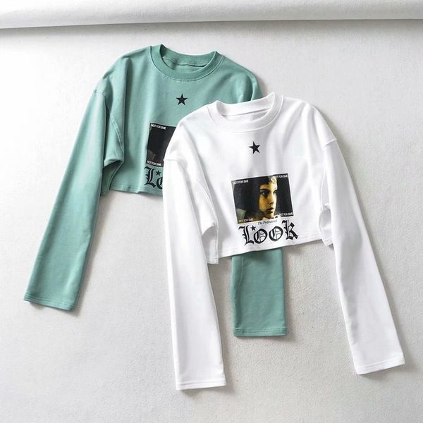 cute girl letter printed crew neck long sleeve green cropped pullover sweatshirt, White
cute girl letter printed crew neck long sleeve green cropped pullover sweatshirt, White