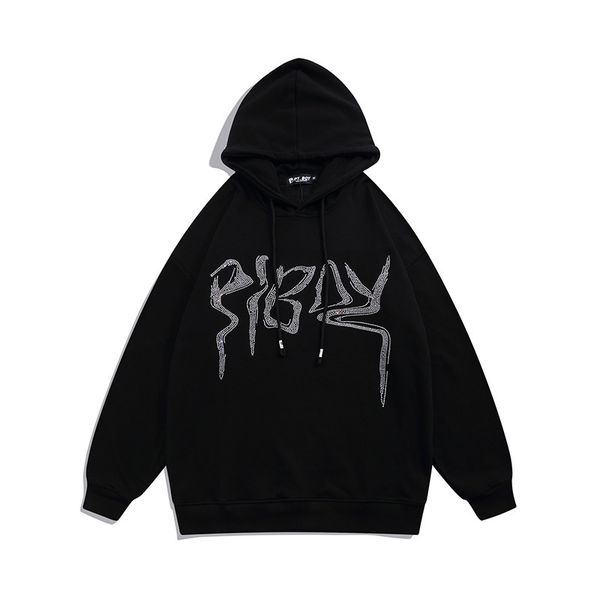 chao brand american high street drill hoodie men's youth street large terry sweater hoodie, Black
chao brand american high street drill hoodie men's youth street large terry sweater hoodie, Black