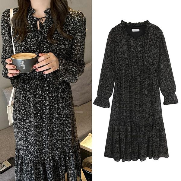 casual dresses ruffled chiffon floral dress female 2021 spring korean version long sleeve women vestidos, Black;gray
casual dresses ruffled chiffon floral dress female 2021 spring korean version long sleeve women vestidos, Black;gray