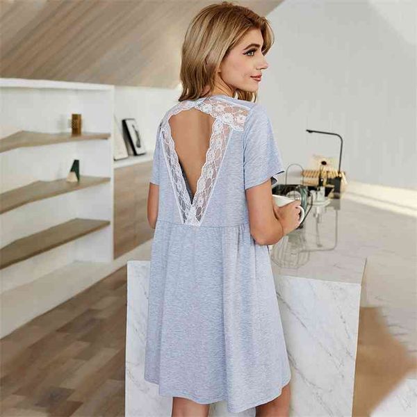 spring new solid lace backless dress women casual short sleeve v neck loose dress for woman high waist summer dress 210413, Black;gray
spring new solid lace backless dress women casual short sleeve v neck loose dress for woman high waist summer dress 210413, Black;gray