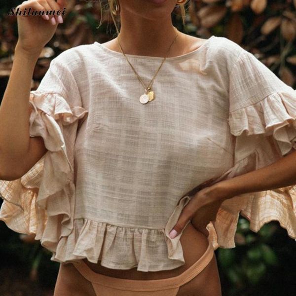 women's blouses & shirts fashion ruffle half sleeve cotton blouse 2021 summer solid color women clothing casual loose crop femme, White
women's blouses & shirts fashion ruffle half sleeve cotton blouse 2021 summer solid color women clothing casual loose crop femme, White