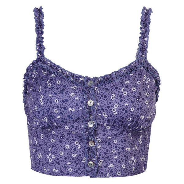 women's tanks & camis women ruffle spaghetti strap crop purple floral print button slim vest, White
women's tanks & camis women ruffle spaghetti strap crop purple floral print button slim vest, White