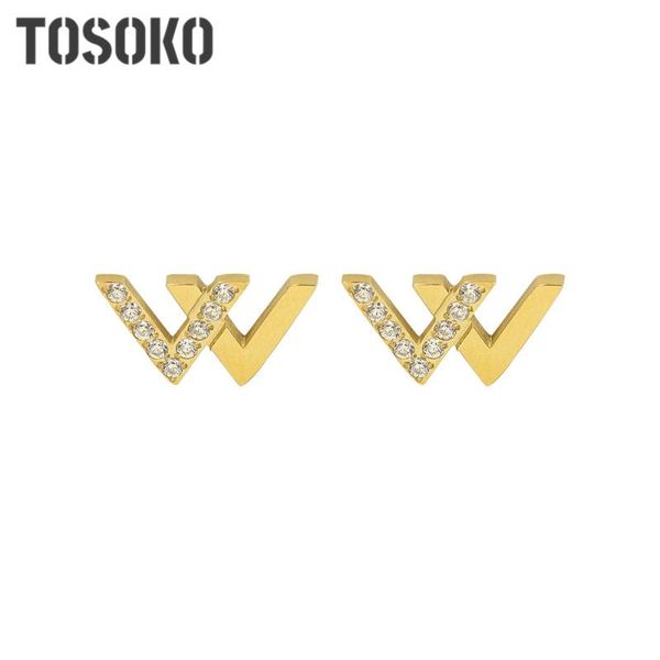 stud stainless steel jewelry letter w zircon earrings women's simple fashion bsf493, Golden;silver 
stud stainless steel jewelry letter w zircon earrings women's simple fashion bsf493, Golden;silver
