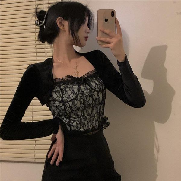 women's t-shirt club lace square collar slim t-shirts spring autumn black long sleeve tees clothing ins hipster corp 2021, White
women's t-shirt club lace square collar slim t-shirts spring autumn black long sleeve tees clothing ins hipster corp 2021, White