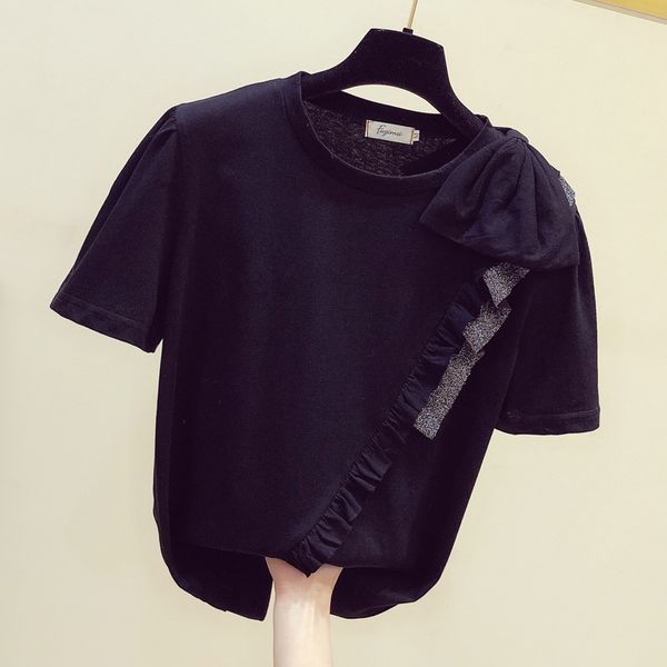 spring summer new bow patchwork o neck short-sleeved black t-shirt women 210421, White
spring summer new bow patchwork o neck short-sleeved black t-shirt women 210421, White