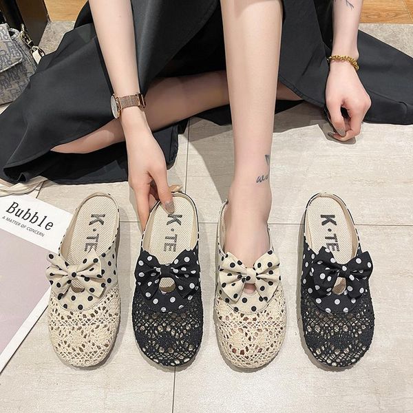 slippers 2021women bowtie out side flax hollow outs slides slip on flat shoes woman dot lace round toe slipper female mules35-41, Black
slippers 2021women bowtie out side flax hollow outs slides slip on flat shoes woman dot lace round toe slipper female mules35-41, Black