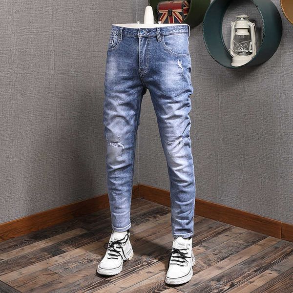 men's jeans korean style fashion men retro blue elastic cotton slim fit ripped streetwear vintage designer denim pencil pants jczt
men's jeans korean style fashion men retro blue elastic cotton slim fit ripped streetwear vintage designer denim pencil pants jczt