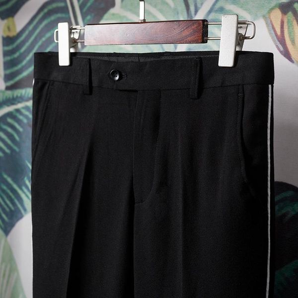 men's pants 2021 spring mens dress solid ankle length korean slim fit side stripe trousers formal streetwear suit office, Black
men's pants 2021 spring mens dress solid ankle length korean slim fit side stripe trousers formal streetwear suit office, Black