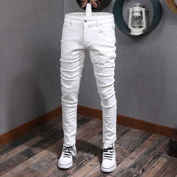 ly designer fashion men jeans white color elastic slim fit ripped denim pants homme korean style hip hop casual long trousers cec4, Blue
ly designer fashion men jeans white color elastic slim fit ripped denim pants homme korean style hip hop casual long trousers cec4, Blue