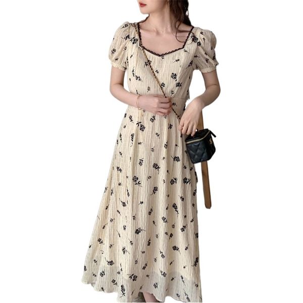 fashion women's dress beige black rose flocking fold french princess square collar es for women summer 210520, Black;gray
fashion women's dress beige black rose flocking fold french princess square collar es for women summer 210520, Black;gray
