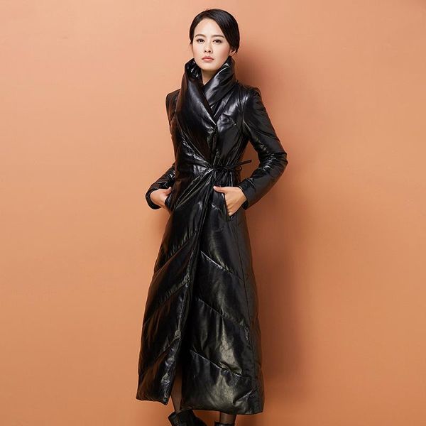 women's leather & faux x-long genuine down coat women ladies real sheepskin warm loose jacket winter fashion big lapel thicken overcoat, Black
women's leather & faux x-long genuine down coat women ladies real sheepskin warm loose jacket winter fashion big lapel thicken overcoat, Black