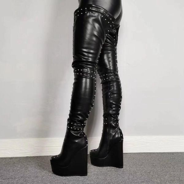 boots olomm female platform thigh rivets heels boots round toe black women's club shoes plus i flo9
boots olomm female platform thigh rivets heels boots round toe black women's club shoes plus i flo9