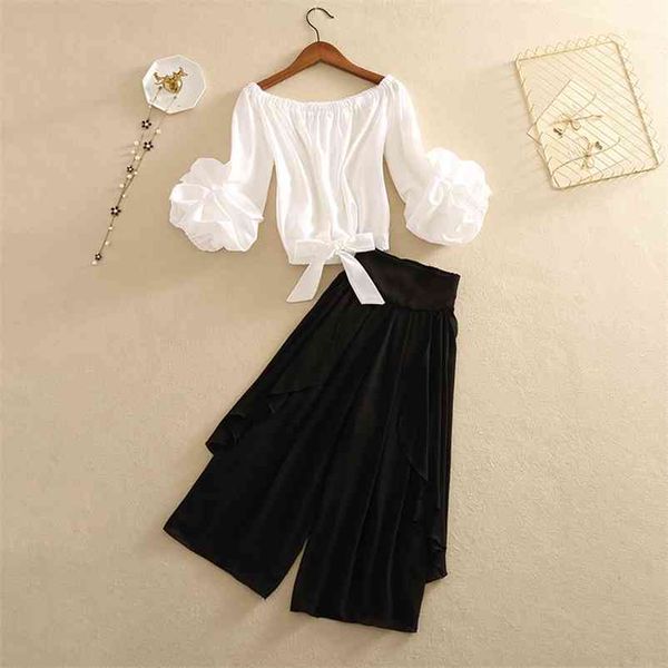 summer women pants suit 2 piece set elegant ol outfits ruched bow tie lantern sleeve blouse +ruffle wide leg sets 210530, White
summer women pants suit 2 piece set elegant ol outfits ruched bow tie lantern sleeve blouse +ruffle wide leg sets 210530, White