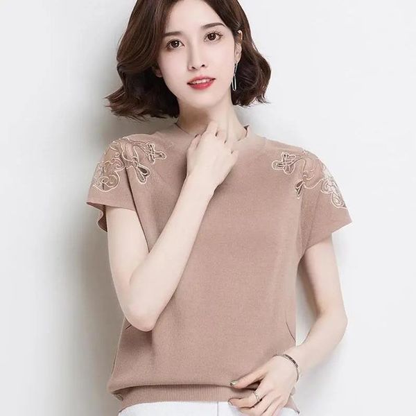 women's t-shirt summer thin lace hollow out knit women fashion short sleeve retro korean round neck knitwear tee ice silk jumpers, White
women's t-shirt summer thin lace hollow out knit women fashion short sleeve retro korean round neck knitwear tee ice silk jumpers, White