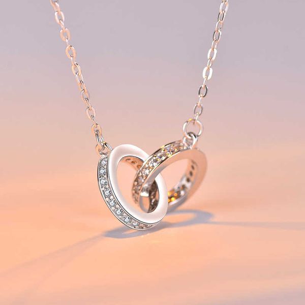 ins style korean fashion s925 sterling sier double ring necklace women's jewelry round pendant short neck chain, Silver
ins style korean fashion s925 sterling sier double ring necklace women's jewelry round pendant short neck chain, Silver