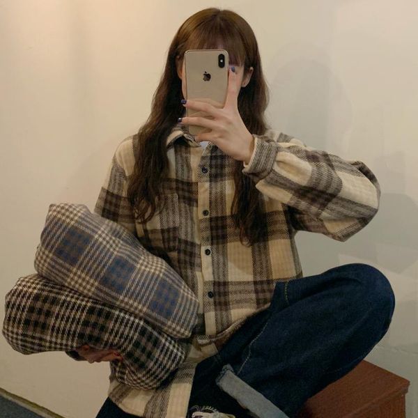 women's blouses & shirts women winter fall fashion long sleeve fleece thicken warm plaid shirt office korean chic lady vintage, White
women's blouses & shirts women winter fall fashion long sleeve fleece thicken warm plaid shirt office korean chic lady vintage, White