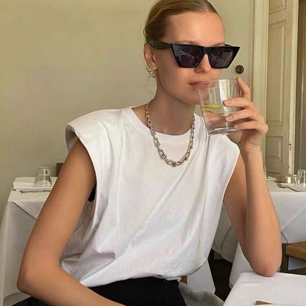 t-shirts solid women sleeveless o neck summer tees shoulder pad casual brief loose streetwear female, White
t-shirts solid women sleeveless o neck summer tees shoulder pad casual brief loose streetwear female, White