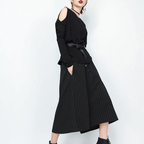 women's pants & capris fashion tide spring high waist drawstring one pocket striped split joint wide leg women trousers je75711, Black;white
women's pants & capris fashion tide spring high waist drawstring one pocket striped split joint wide leg women trousers je75711, Black;white
