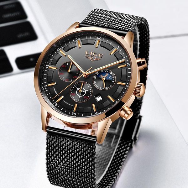 wristwatches lige men stainless steel mesh quartz watch waterproof multi-function chronograph date display wristwatch gold relogio, Slivery;brown
wristwatches lige men stainless steel mesh quartz watch waterproof multi-function chronograph date display wristwatch gold relogio, Slivery;brown